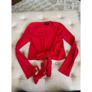 Women's 7 For All Mankind Red Ribbed Tie-Front Crop Top S